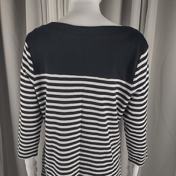 Kim Rogers Black, White Stripe Soft 100% Cotton 3/4 Sleeve Top Blouse Size PXL - Picture 4 of 12